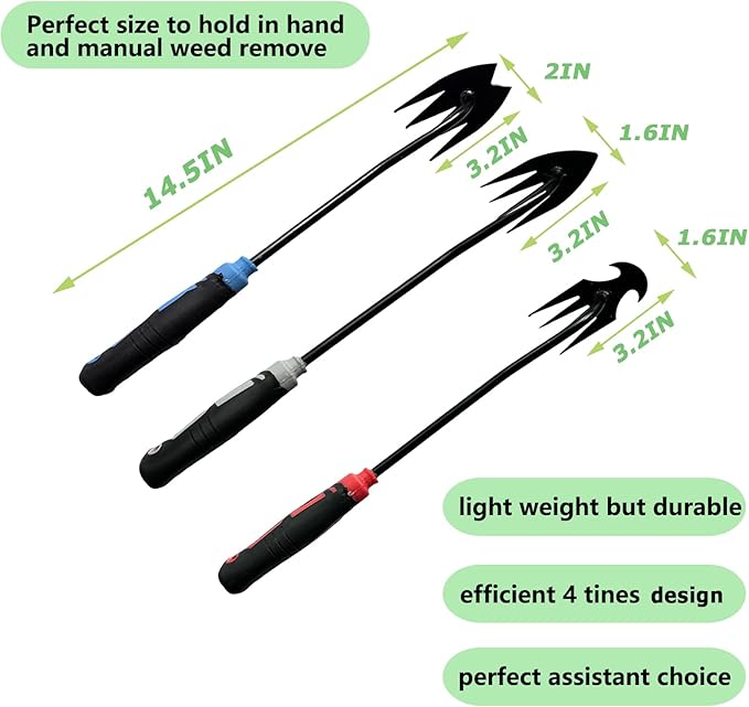 YDKOJGW 3 pcs Weed Puller Tool Garden Weed Pulling Tool, 2025 New Garden Weed Puller Tools Hand Weeder Tool with Rubber Handle, 4 Teethes Dual Purpose Manual Weeders Tool Weed Pulling Tool for Garden
