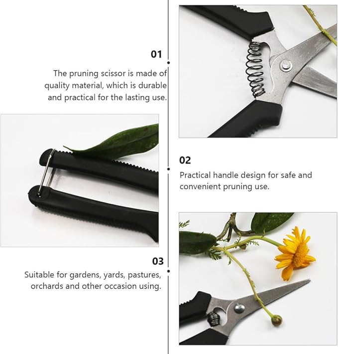 5pcs Garden Pruning Shears and Fruit Trimming Scissors with Black Non-slip Handles, Multi-function Gardening Hand Tools for Fruit Trees and Vegetable Orchards