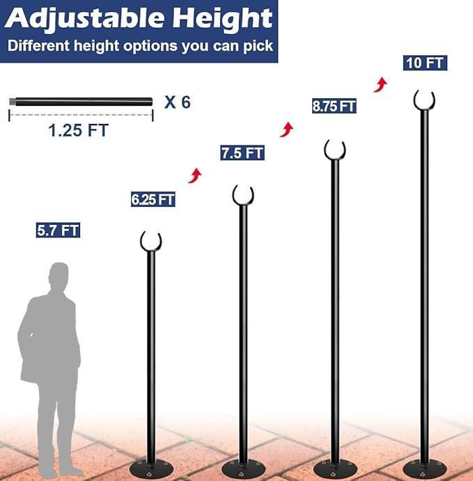 10FT String Light Pole for The Outdoor, Heavy Duty Metal Lighting Stand Pole for Hard Soil Wood Backyards Patio Weddings Holiday Party Decorations (1 Pack)