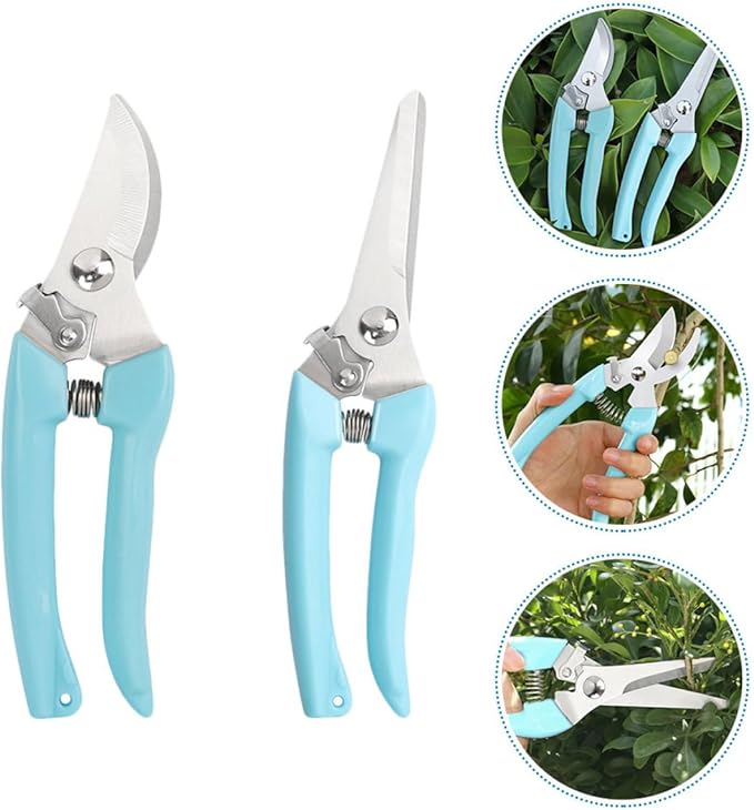 CHILDWEET 2pcs Garden Pruning Shears for Fruit Tree Branches and Twigs, Portable Gardening Trimming Tools with Curved and Straight Blades for Home Yard Maintenance