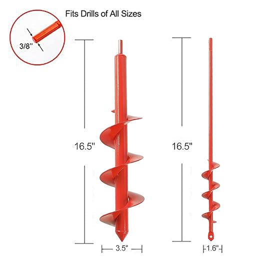 Auger Drill Bit for Planting Set of 2, Garden Ground Earth Spiral Drill Bit for 3/8" Hex Drive Drill, for Post Hole Digger Bulb Bedding Digging Plant Rapid Planter