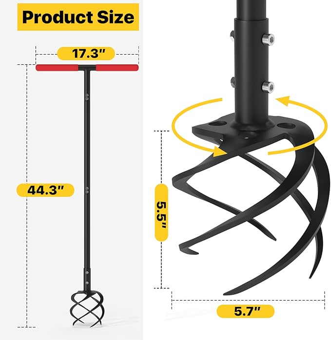 Hand Tiller Garden Tool, Twist Tiller for Gardening with Long Handle, 44.3-inch Garden Claw Hand Tool for Lawn Aerator, Hand Cultivator Tiller Tool for Garden Beds, Plant Box