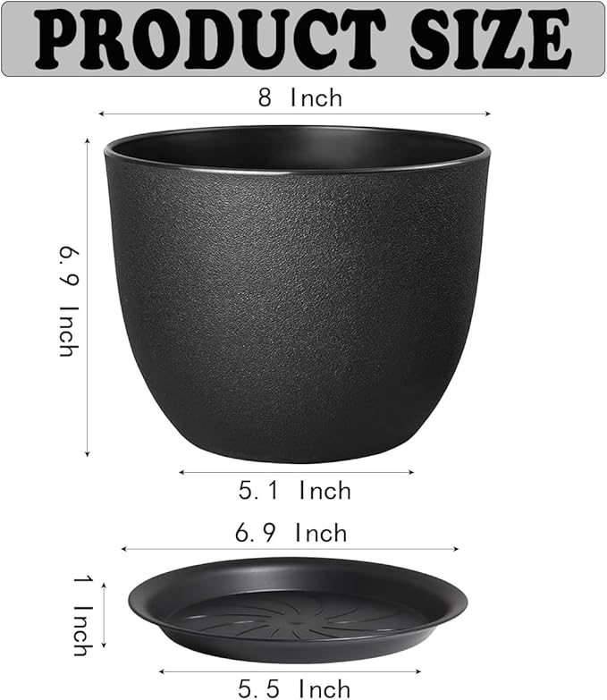 10 Inch Planting Pots Set of 3, Outdoor Planters for All House Plants Black Plastic Flower Pots Modern Decorative Garden Pot with Saucer