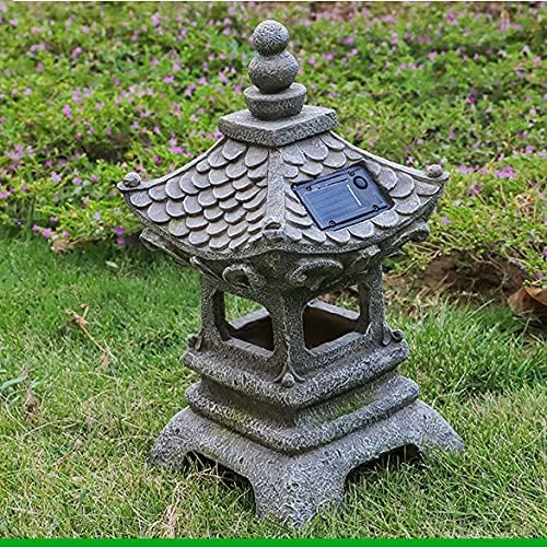Asian Solar Zen Pagoda Garden Statue 14 Inch, Outdoor Japanese Lamp Lantern for Home Garden Landscape Décor (14 inch Pagoda)