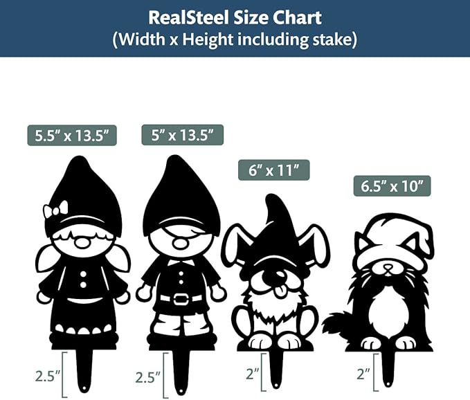 RealSteel Build Your Gnome Family Garden Stakes – Custom Metal Yard & Lawn Decor – Farmhouse Outdoor Garden Gnomes – Choose Your Set - Unique Gift - Flower Pot Gnomes