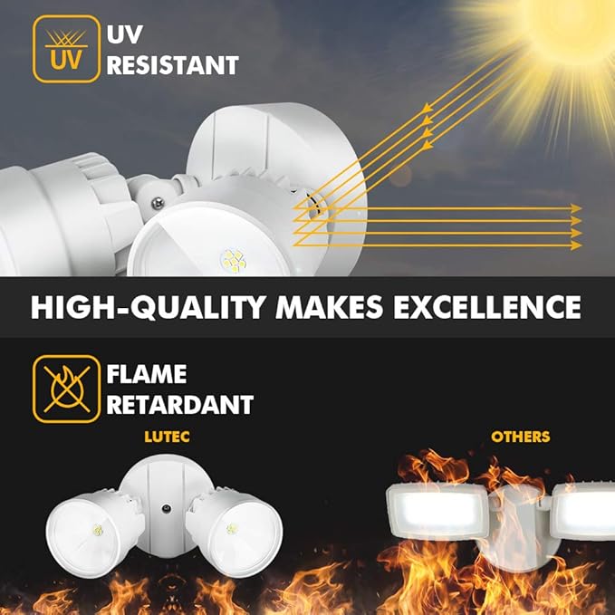 LUTEC P6221W 2000 Lumen 18 Watt 28 LED Dual-Head Flood Light Outdoor, Waterproof Exterior Security Wall Light for Patio, Garden,Yard-White