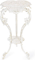 Sungmor Vintage Cast Iron Plant Stand - Ornate White Pedestal Table for Indoor Outdoor Garden, 27.5" Antique Metal Flower Pot Holder - Victorian Style Plant Display Stand, Patio, Porch, Balcony Décor