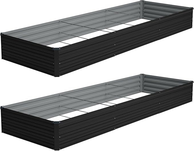 Vengarus 2 Pack 12x4x1FT Galvanized Raised Garden Bed Kit, Outdoor Metal Planter Box for Vegetables, Rectangular Steel Container, Easy Assembly (Black)