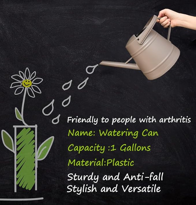 1 Gallon Watering Can for Plants, Watering Cans for Indoor&Outdoor Gardening, Water Can with Ergonomic Movable Handle (Brown)