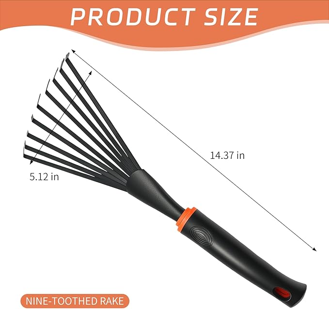 Hand Rake, Garden Stainless Steel Hand Rake with Ergonomic Handle for Gardening, Garden Sweep Yard Flower Beds Tool
