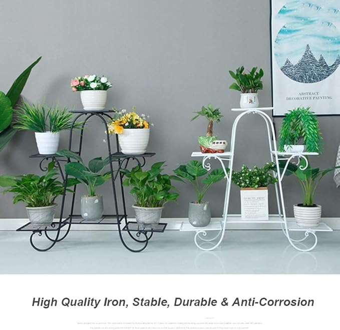 CarolynDesign 6 Tier Plant Stands for Indoors and Outdoors,Flower Pot Holder Shelf for Multi Plants,White Metal Plant Stand for Patio