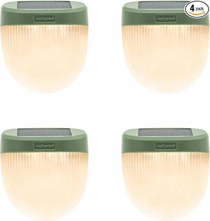 Vego garden Rippled Solar Garden Lights with Auto Sensors Magnetize Securely to Raised Beds, IPX4 Waterproof Outdoor LED Light for Patio & Yard Olive Green, 4 Pack