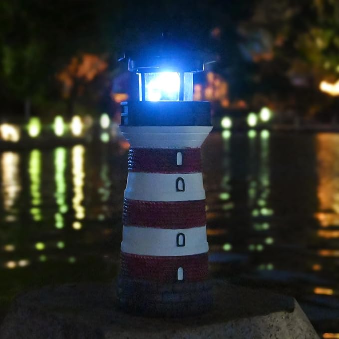 Solar Lighthouse with Rotating Beacon – Led Light House for Yard Garden Nautical Decor Lamp Outdoor Decoration Lawn Ornament Outside Statue for Mom