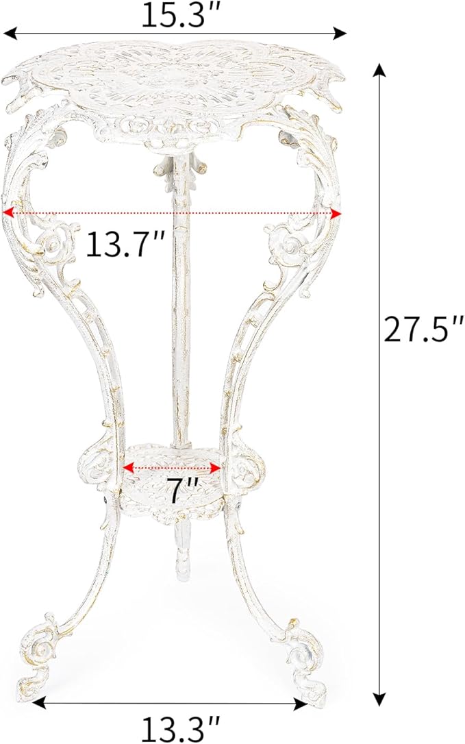 Sungmor Vintage Cast Iron Plant Stand - Ornate White Pedestal Table for Indoor Outdoor Garden, 27.5" Antique Metal Flower Pot Holder - Victorian Style Plant Display Stand, Patio, Porch, Balcony Décor