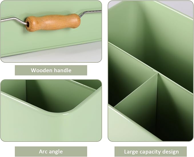 Xbopetda Garden Tool Organizer, Metal Tool Caddy with 3 Compartments, Portable Garden Tool Basket with Handle, Gardening Tool Kit Holder Empty, Garden Tool Storage for Indoor and Outdoor Use - Green