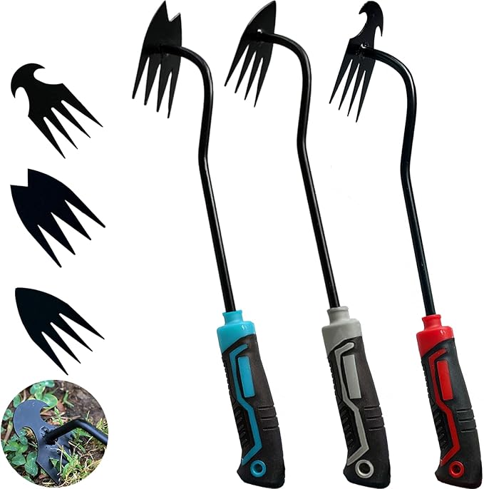 YDKOJGW 3 pcs Weed Puller Tool Garden Weed Pulling Tool, 2025 New Garden Weed Puller Tools Hand Weeder Tool with Rubber Handle, 4 Teethes Dual Purpose Manual Weeders Tool Weed Pulling Tool for Garden