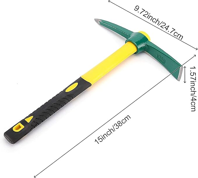 ZOENHOU 15-Inch Solid Pick Mattock, Forged Garden Pick, Weeding Mattock Hoe Agriculture Hand Tools with Heavy-Duty Fiberglass Handle for Weeding Cultivating Camping or Prospecting