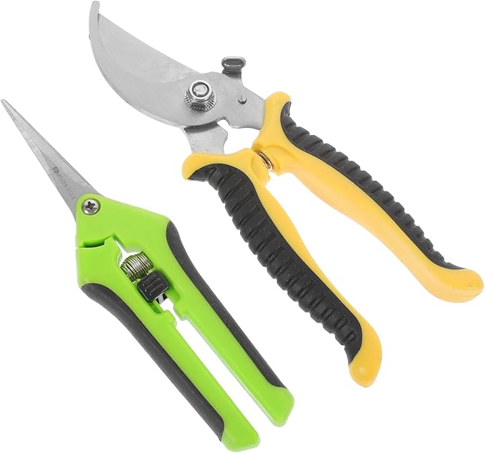 2pcs Gardening Pruning Shears and Plant Trimming Scissors Set Sk5 Steel Garden Flower Scissors for Fruit Tree Branches with Yellow and Green Handles, Lightweight Hand Tools