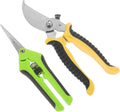 2pcs Gardening Pruning Shears and Plant Trimming Scissors Set Sk5 Steel Garden Flower Scissors for Fruit Tree Branches with Yellow and Green Handles, Lightweight Hand Tools