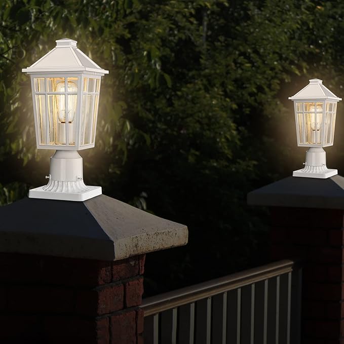 Darkaway Outdoor Post Lights Lamp Post Light Fixture, Waterproof Aluminum Housing with Glass, Fence Post Deck Lighting for Garden, Patio, Pathway (1 Pack, White)