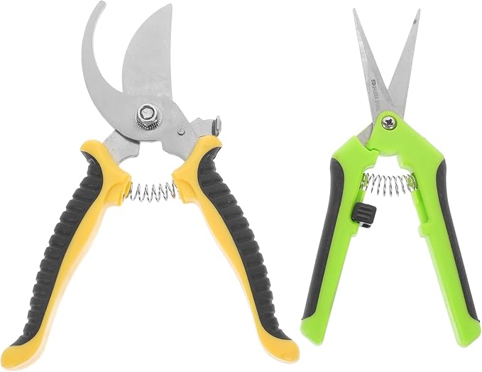 MERRYHAPY 2pcs Sk5 Steel Garden Pruners and Plant Shears Set with Straight and Curved Blades, Heavy Duty Gardening Hand Tools for Tree Trimming and Flower Pruning in Outdoor Garden
