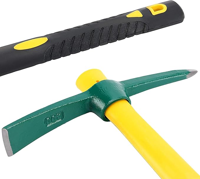 ZOENHOU 2 PCS 15-Inch Solid Pick Mattock, Forged Garden Pick, Weeding Mattock Hoe Agriculture Hand Tools with Heavy-Duty Fiberglass Handle for Weeding Cultivating Camping Prospecting