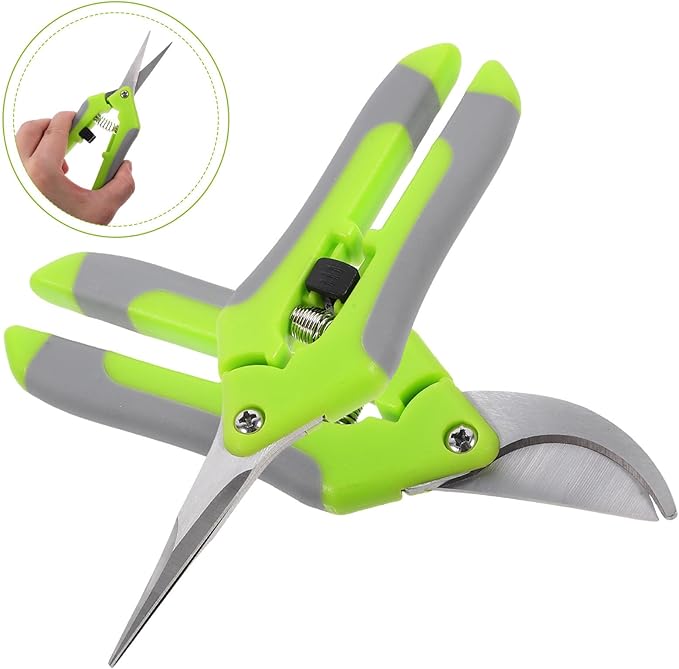 HANABASS 2pcs Garden Pruning Shears and Floral Flower Scissors for Gardening and Fruit Tree Trimming, Green Steel Curved Blade Hand Tools for Plant Pruning and Stem Cutting