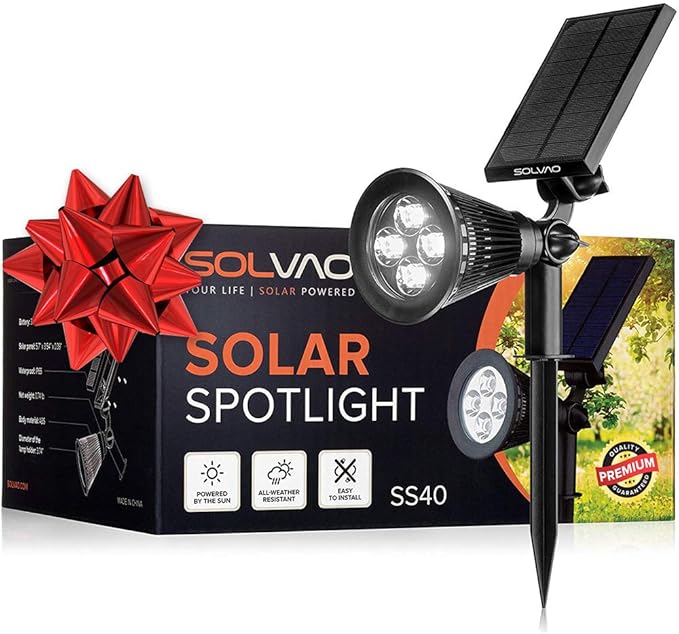 SOLVAO Solar Spot Light | Ultra Bright, Waterproof, Adjustable 270°, No Wiring, Portable | Auto On/Off Function | Rechargeable LED for Outdoor, Landscape, Wall, Fence, Yard, Driveway, Outside