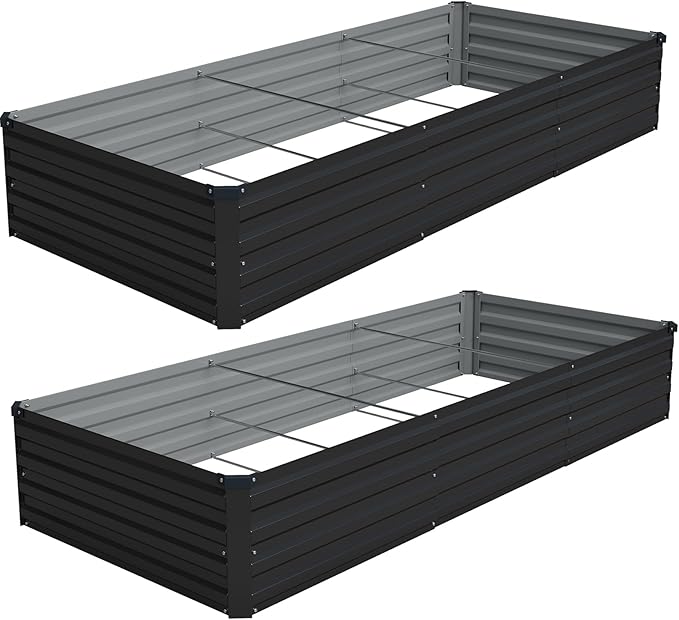 Vengarus 2 Pack 9x3x1FT Galvanized Raised Garden Bed Kit, Outdoor Metal Planter Box for Vegetables, Rectangular Steel Container, Easy Assembly (Black)