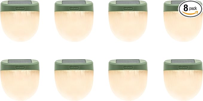 Vego garden Rippled Solar Garden Lights with Auto Sensors Magnetize Securely to Raised Beds, IPX4 Waterproof Outdoor LED Light for Patio & Yard Olive Green, 8 Pack