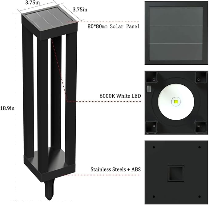 Solar Powered Outdoor Floor Lamp, Stainless Steel Solar Street Lights, Solar Floor Lamp Waterproof Deck Lights for Garden, Yard, Pathway, Porch