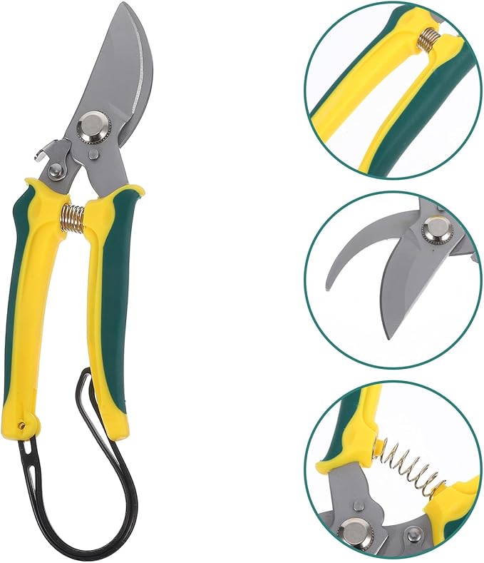 HEMOTON Bent Tip Pruning Shear for Tree Trimming with Lanyard, Stainless Steel Garden Clippers for Branches and Plant Care, Multi-purpose Hand Tool for Orchard and Flower Gardening