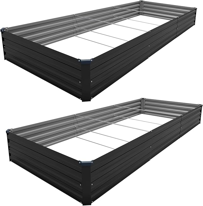 ZUNUDA 12×4×1FT(2PCS) Galvanized Raised Garden Bed Kit,Metal Planter Boxes,Large Outdoor Planters Garden for Planting Vegetables,Flowers,Herbs -Black