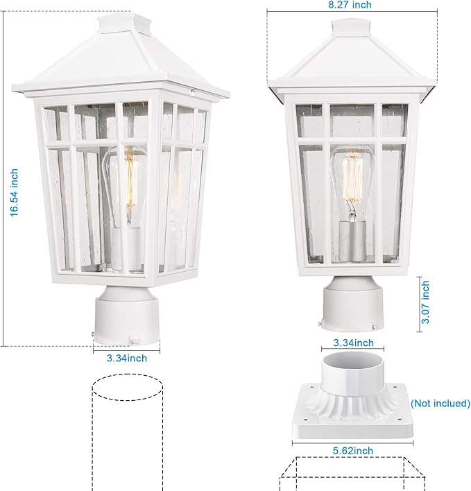 Darkaway Large Outdoor Post Lights Lamp Post Light Fixture, 17inch Waterproof Aluminum Post Lamp with Glass, Fence Deck Lighting for Garden, Patio, Pathway (Large，White)