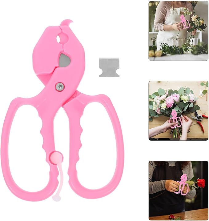 Multi-functional Garden Pruning Shears and Flower Trimming Scissors for Rose Thorn Removal, Spring-return Design with Comfortable Grip, Pink Floral Tool for Gardening and Flower