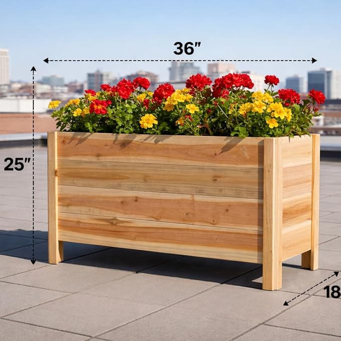 Tall Cedar Raised Garden Planter Box with Legs – Elevated Design for Comfortable Gardening, Custom Sizes for Home, Patio & Commercial Use (24" L x 18" W x 25" H)