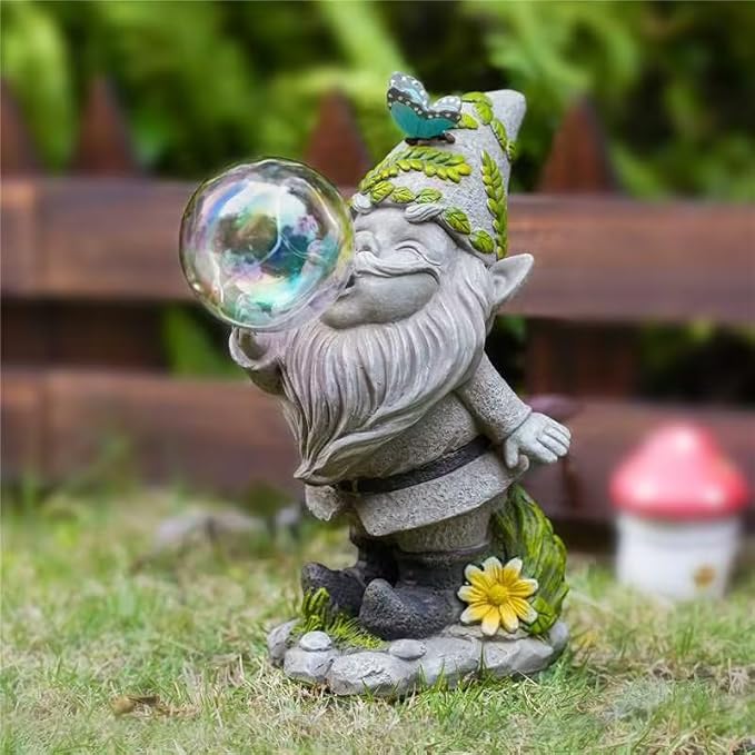 Gnome Garden Statue Solar Lights Outdoor Decoration, Lawn Decor Gift Idea for Patio, Yard, Balcony, Cute Housewarming, Birthday, for Women