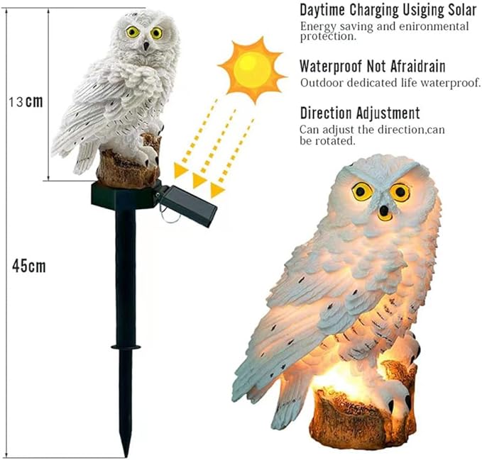 Solar Energy Owl Light, Garden Decoration Resin Cute Animal Ground Lamp， Wireless Dusk to Dawn LED Sconce Lights Waterproof.
