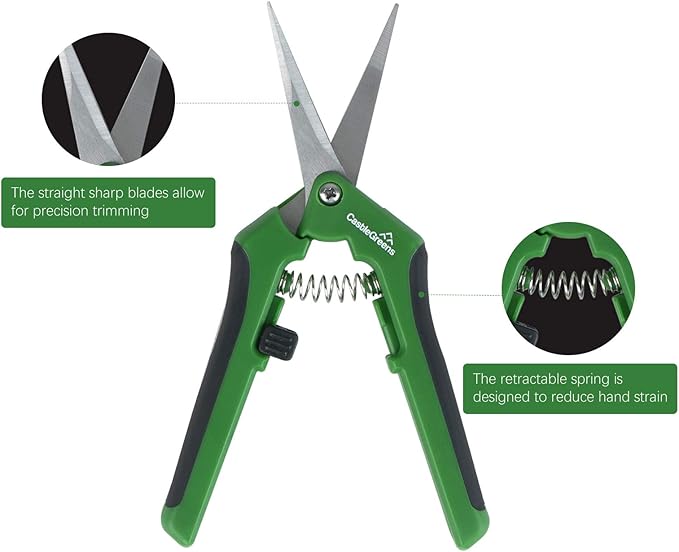 Plant Scissors, 6.5 Inch Pruning Scissors with Straight & Curved Stainless Steel Blades, Designed for Garden and Home (2 Pack-Green)