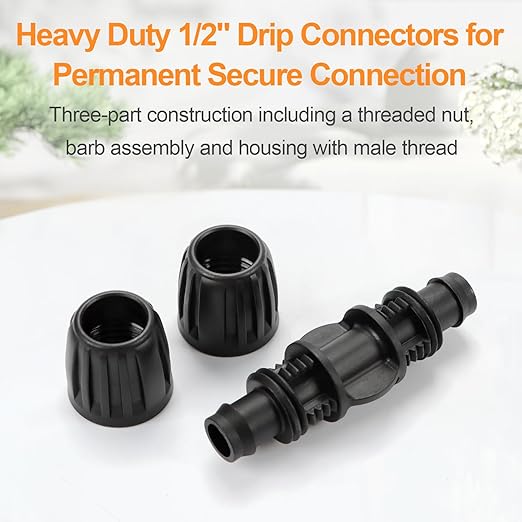Copadri 1/2 Inch Drip Irrigation Coupling Fittings, 12 Pieces Barbed Locked Coupler Connectors for 1/2 Inch Irrigation Tubing (1/2" ID x 0.640" OD) Anti-leak Straight Coupling for Garden Drip Systems