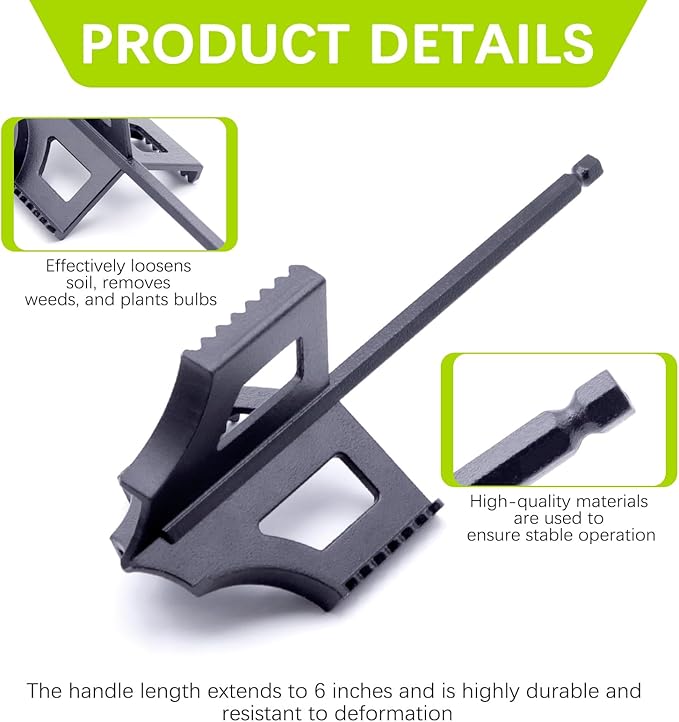 4-in-1 Soil Cultivator Garden Handheld Drill Tiller Attachment, Loosener Tool and Soil Digger for Planter Boxes and Raised Garden Beds, Planter Auger Compatible with 3/8" Hex Drive Drill