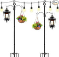 10 Ft Height 1 Inch Diameter String Light Poles StringLight Stand with Hooks Metal Poles for Outside Patio Yard Garden Backyard (10Ft Pole with Hooks, 2)