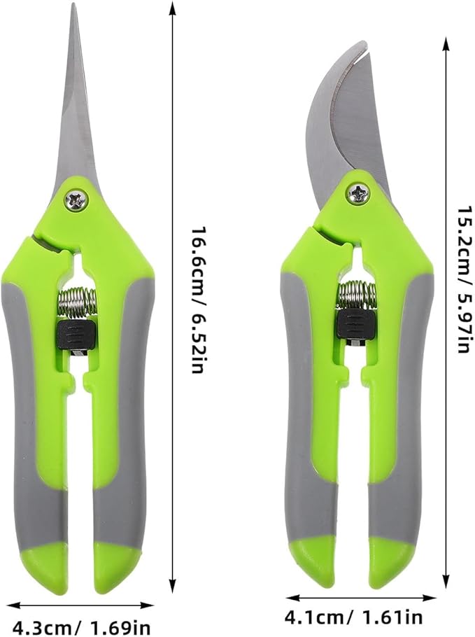 HANABASS 2pcs Garden Pruning Shears and Floral Flower Scissors for Gardening and Fruit Tree Trimming, Green Steel Curved Blade Hand Tools for Plant Pruning and Stem Cutting