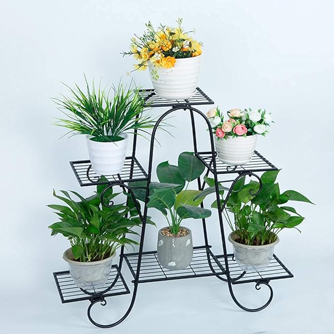 CarolynDesign 6 Tier Plant Stands for Indoors and Outdoors, Flower Pot Holder Shelf for Multi Plants, Black Metal Plant Stand for Patio
