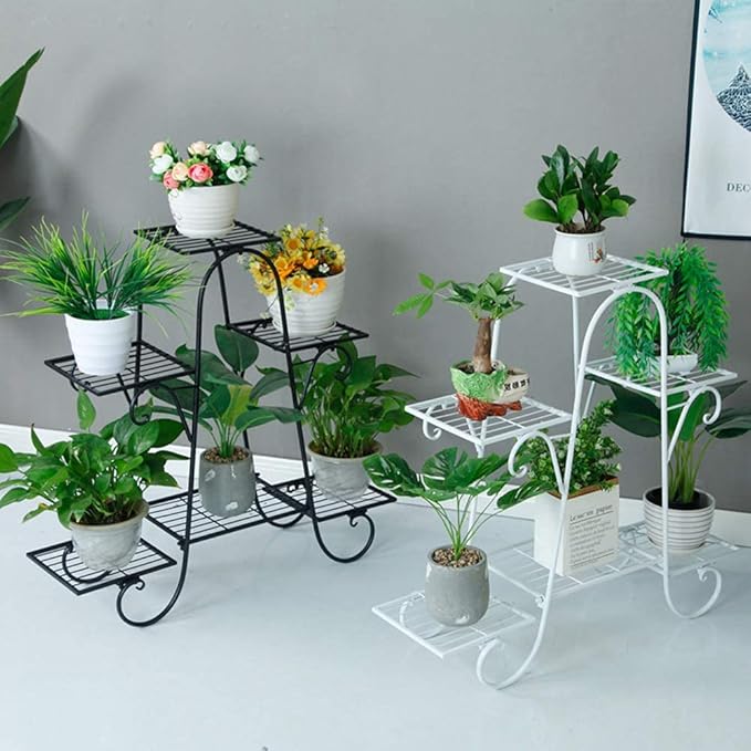 CarolynDesign 6 Tier Plant Stands for Indoors and Outdoors, Flower Pot Holder Shelf for Multi Plants, Black Metal Plant Stand for Patio