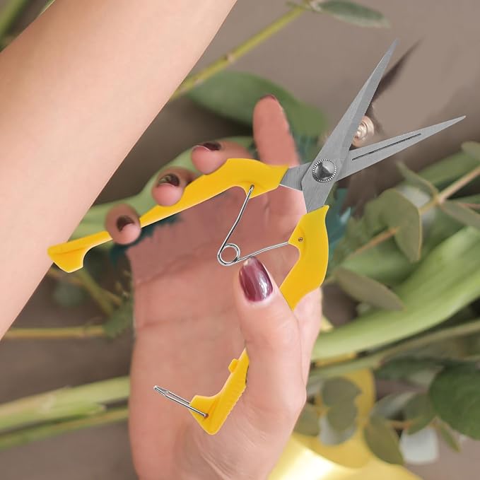 Pruning Shears and Trimming Scissors Stainless Steel Gardening Hand Tools with Yellow Handle for Fruit Picking and Branch Cutting in Garden and Bonsai Care