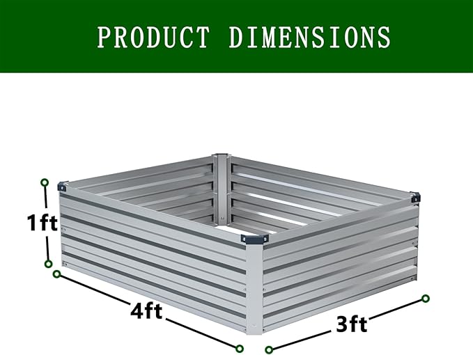ZUNUDA 4×3×1FT(2PCS) Galvanized Raised Garden Bed Kit, Metal Planter Boxes,Large Raised Garden Bed for Planting Vegetables,Flowers,Herbs -Silver