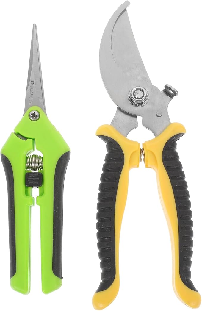 GANAZONO 2pcs Sk5 Steel Pruning Shears Garden Flower Scissors Gardening Hand Tools with Yellow Handle and Straight Tip for Tree Branch Trimming and Plant Care