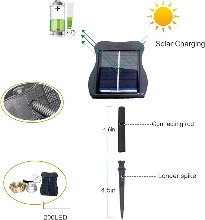 VOOKRY 10 Strands 200 LEDs Solar String Fairy Lights, 8 Modes Twinkle Starry Copper String Lights, Waterproof Oudoor Solar Powered DIY Watering Can Lights for Wedding Party Garden Decor(Cool White)