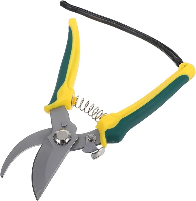 Pruning Shear and Hand Garden Clippers with Bent Tip, Stainless Steel Plant Pruners for Orchard Branch Trimming, Ergonomic Handle with Wrist Strap, Multifunctional Gardening Tool